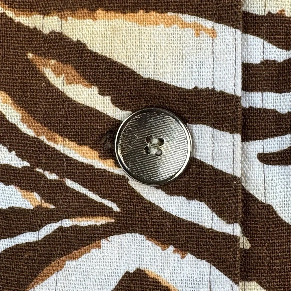 Just B Women's Linen Cotton‎ Denim Jacket Size Large Animal Print Blazer Jacket
